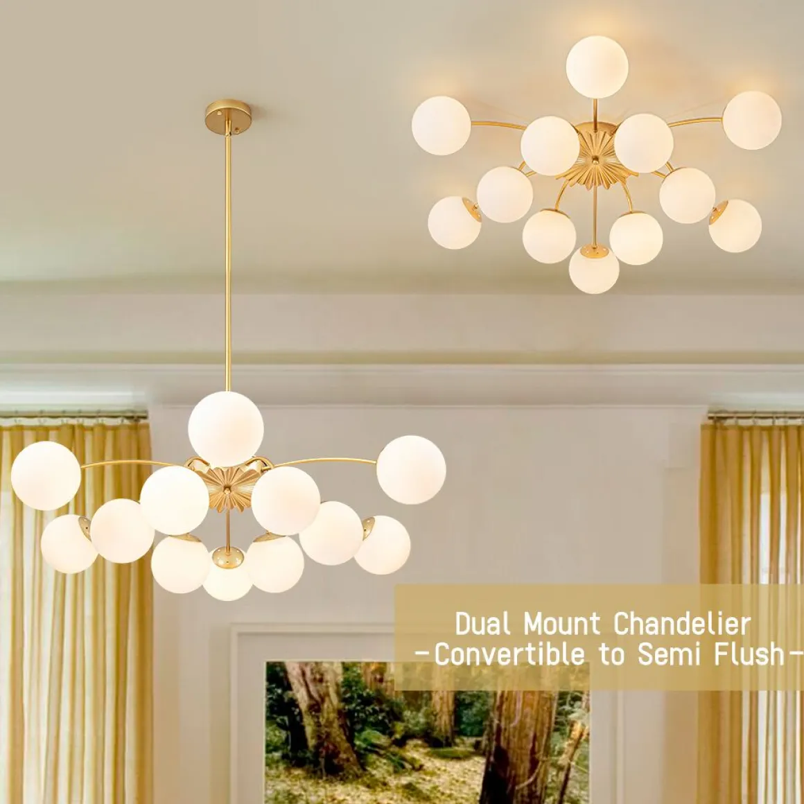 (OpenBox) Blossom 12-Light Opal Glass Bubble Semi Flush Chandelier