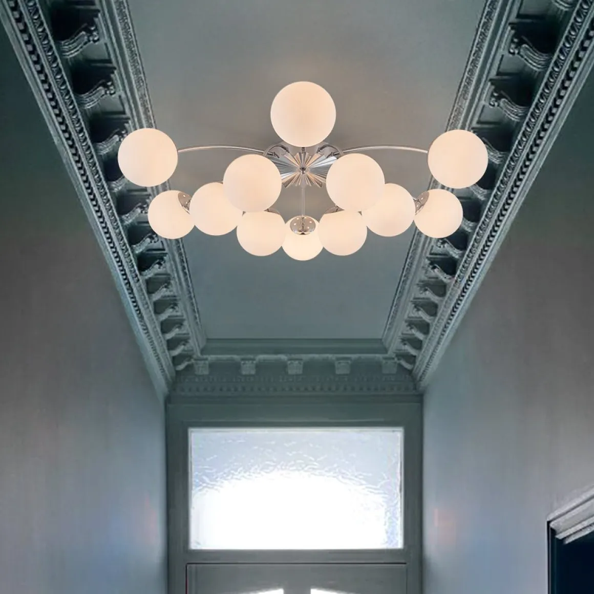 (OpenBox) Blossom 12-Light Opal Glass Bubble Semi Flush Chandelier