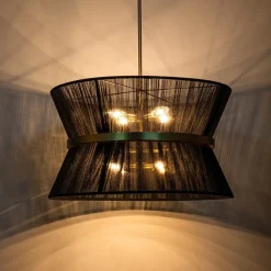 (OpenBox) Boho 2-Tier Woven Thread Tapered Drum Pendant Light