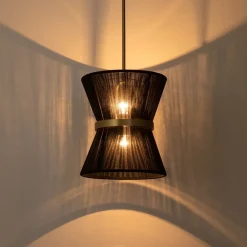 (OpenBox) Boho 2-Tier Woven Thread Tapered Drum Pendant Light