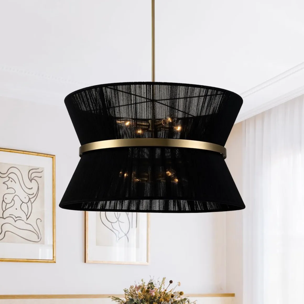 (OpenBox) Boho 2-Tier Woven Thread Tapered Drum Pendant Light
