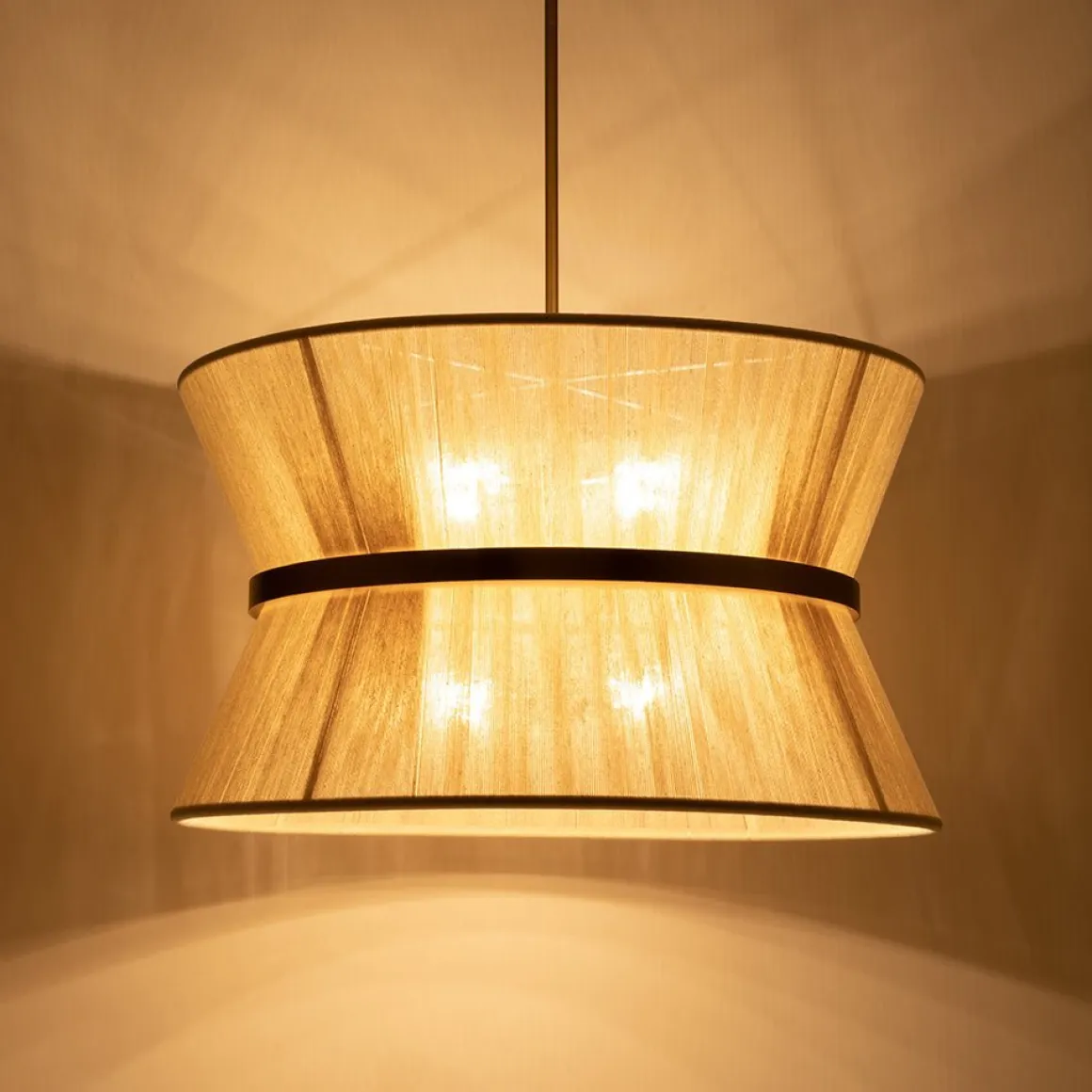 (OpenBox) Boho 2-Tier Woven Thread Tapered Drum Pendant Light