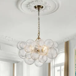 (OpenBox) Brass Cluster Ribbed Glass Globe Bubble Chandelier