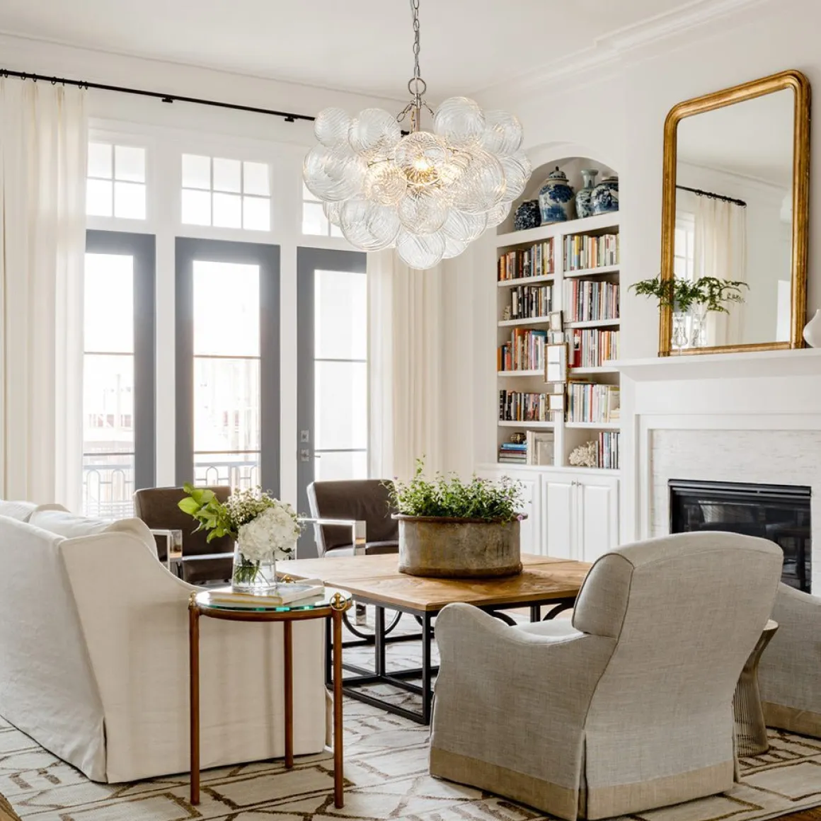 (OpenBox) Brass Cluster Ribbed Glass Globe Bubble Chandelier