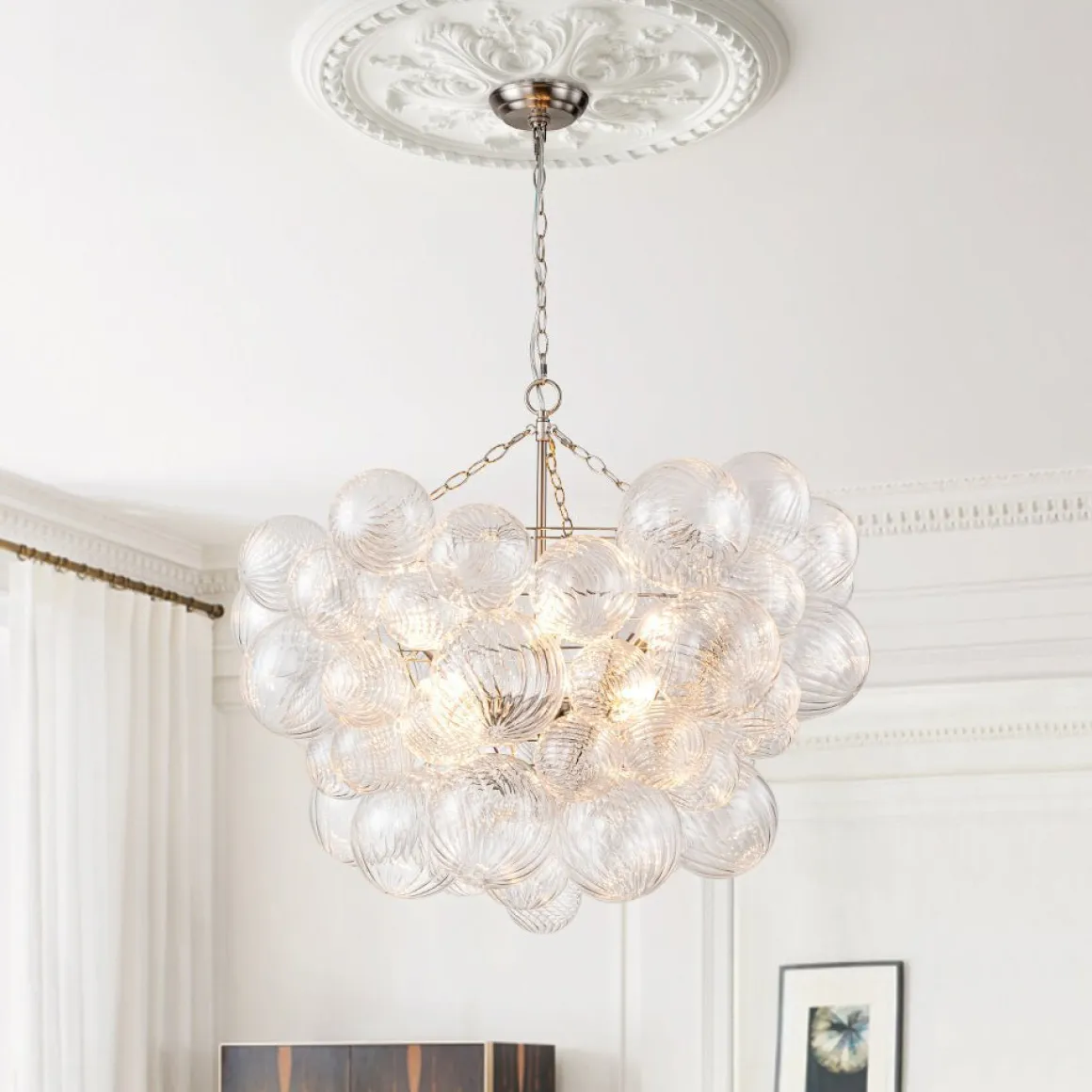 (OpenBox) Brass Cluster Ribbed Glass Globe Bubble Chandelier