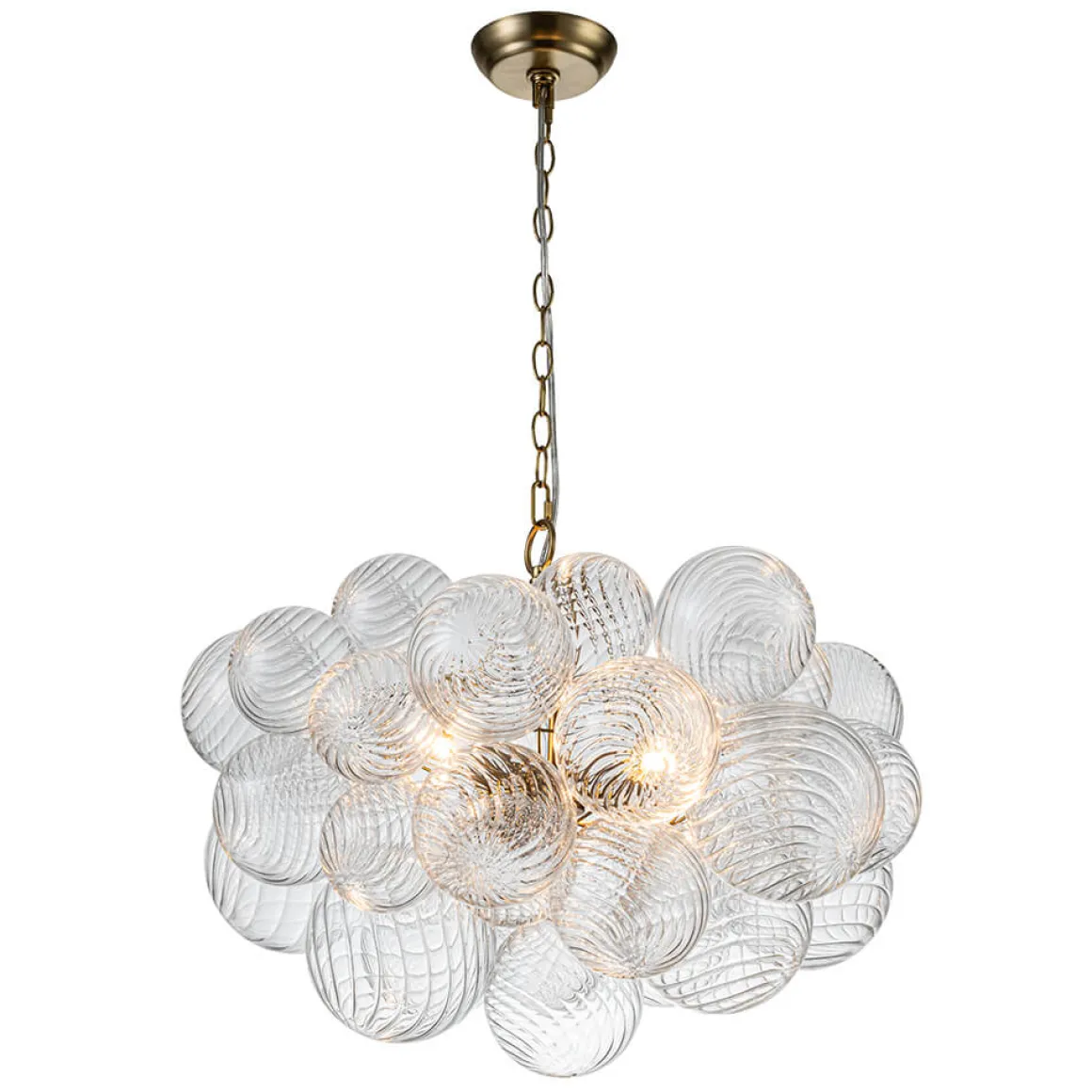 (OpenBox) Brass Cluster Ribbed Glass Globe Bubble Chandelier