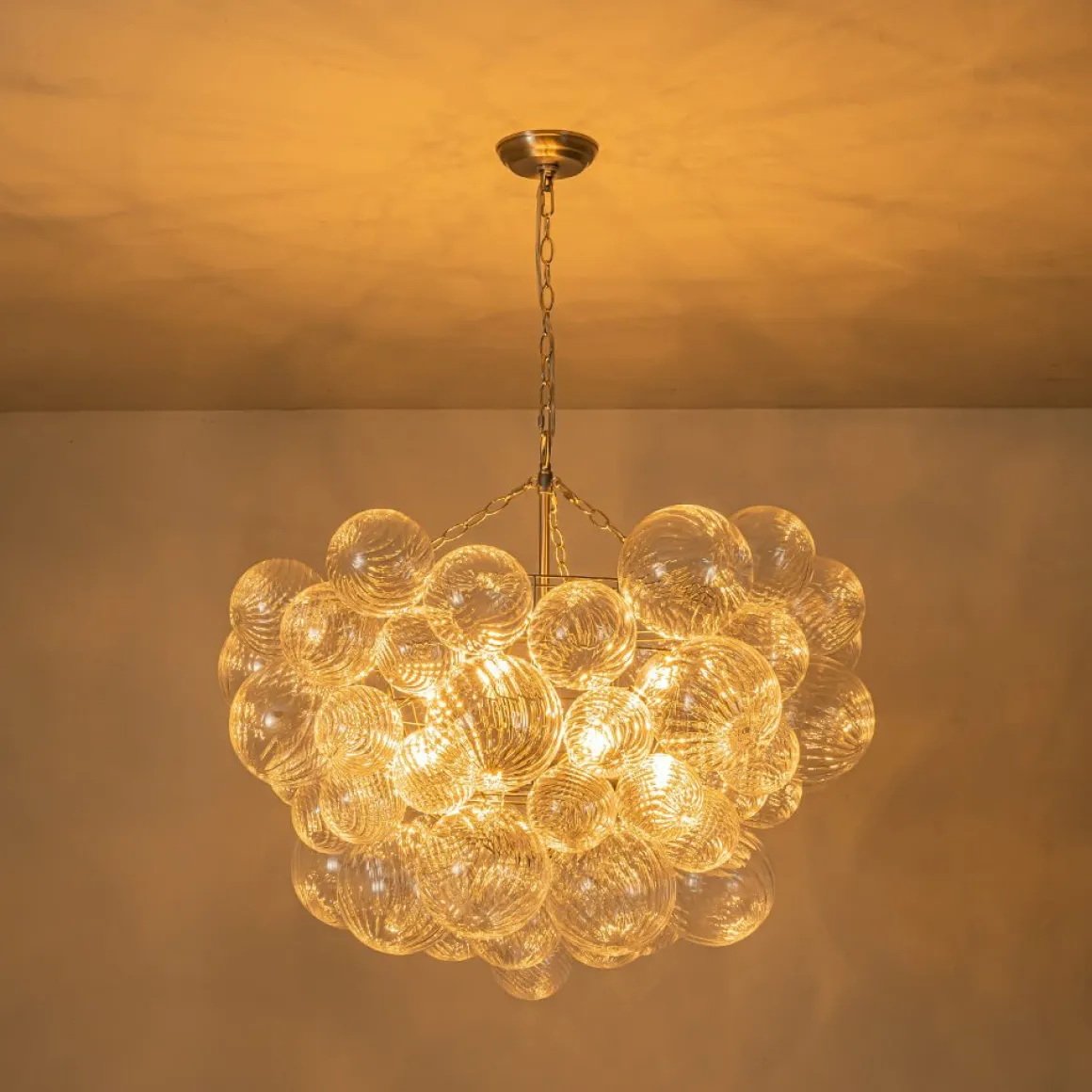 (OpenBox) Brass Cluster Ribbed Glass Globe Bubble Chandelier