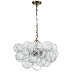 (OpenBox) Brass Cluster Ribbed Glass Globe Bubble Chandelier