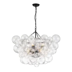 (OpenBox) Brass Cluster Ribbed Glass Globe Bubble Chandelier