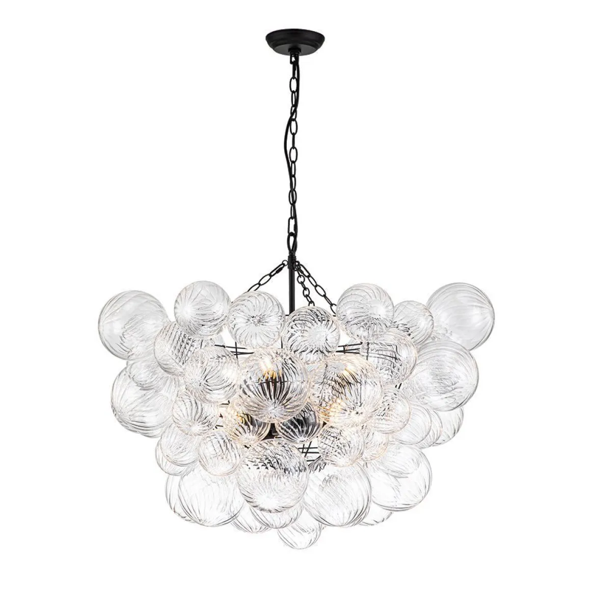 (OpenBox) Brass Cluster Ribbed Glass Globe Bubble Chandelier