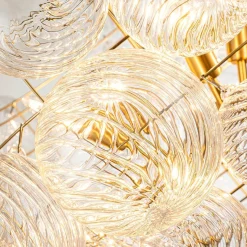(OpenBox) Brass Cluster Ribbed Glass Globe Bubble Chandelier