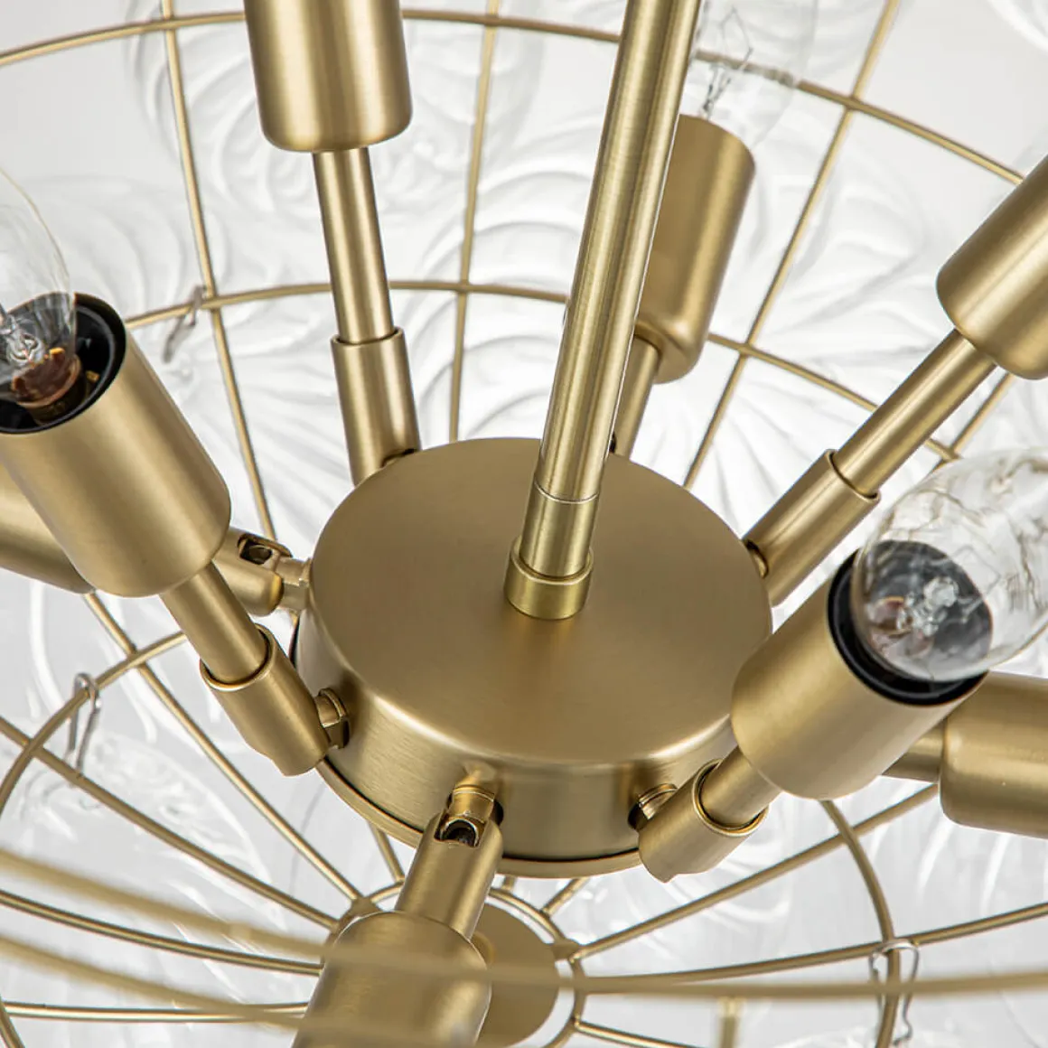 (OpenBox) Brass Cluster Ribbed Glass Globe Bubble Chandelier