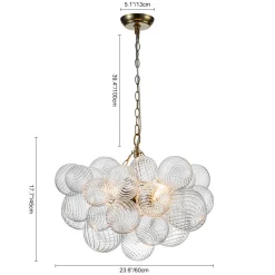 (OpenBox) Brass Cluster Ribbed Glass Globe Bubble Chandelier