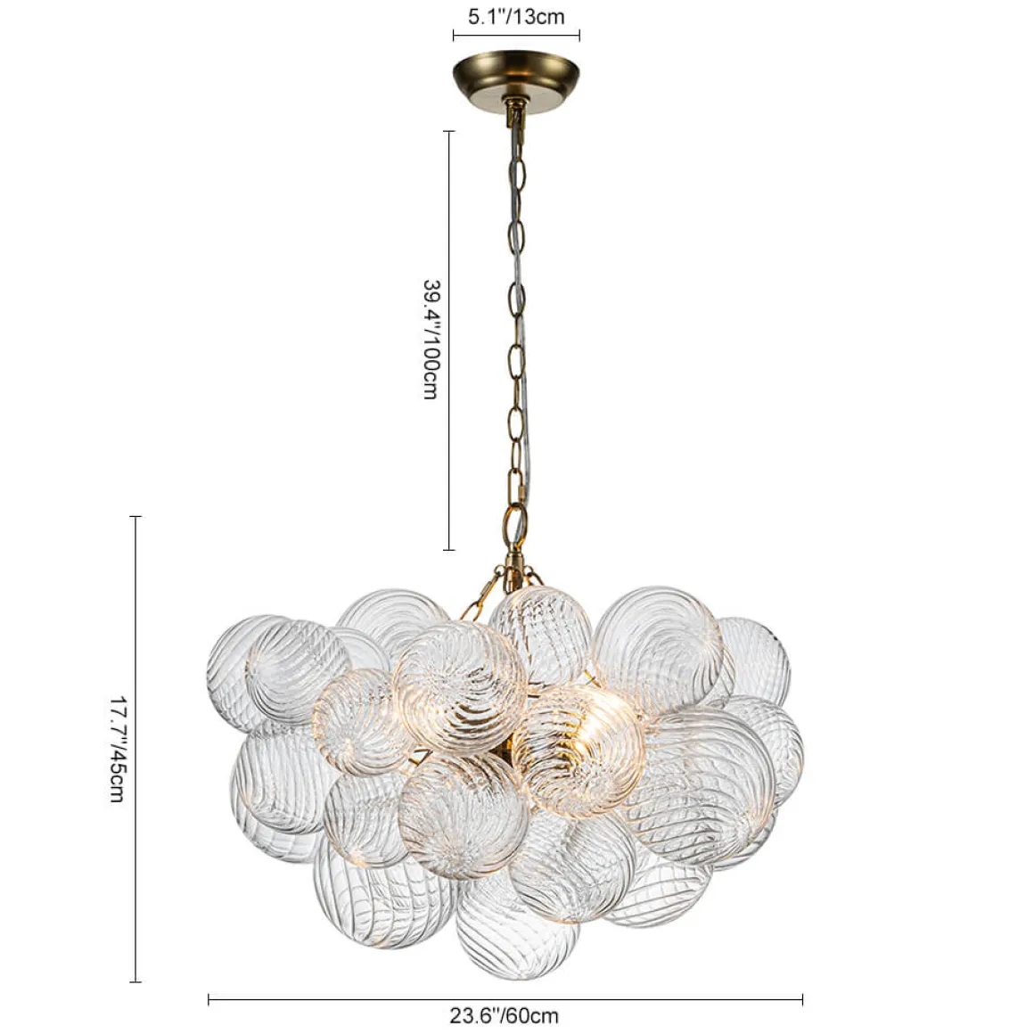 (OpenBox) Brass Cluster Ribbed Glass Globe Bubble Chandelier