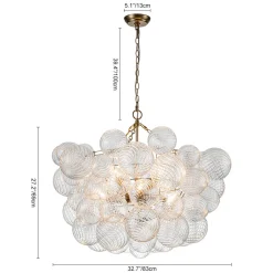 (OpenBox) Brass Cluster Ribbed Glass Globe Bubble Chandelier