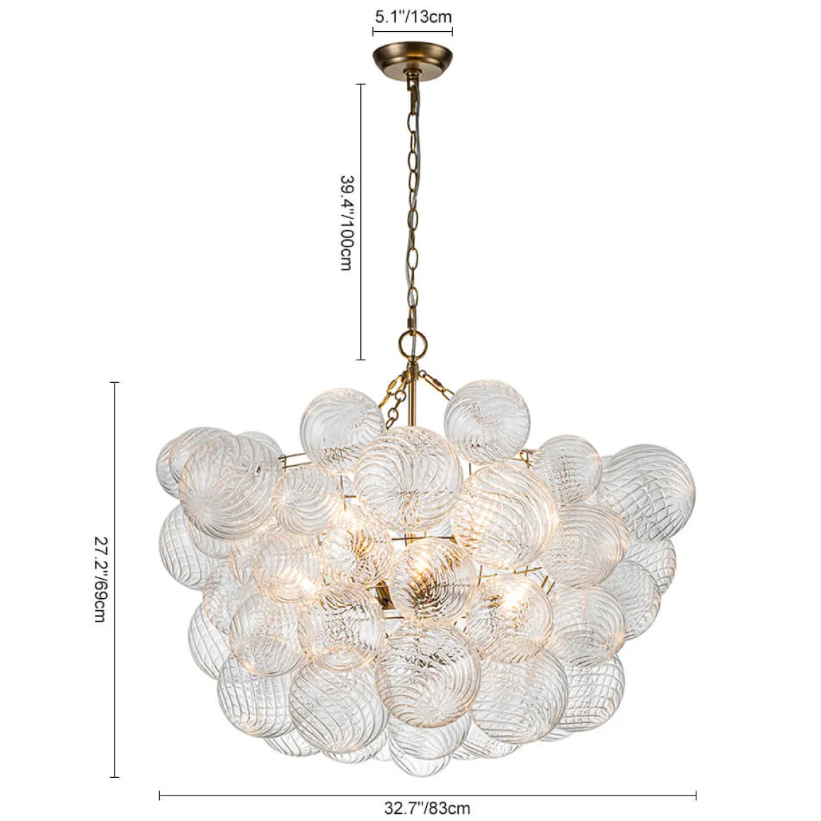 (OpenBox) Brass Cluster Ribbed Glass Globe Bubble Chandelier