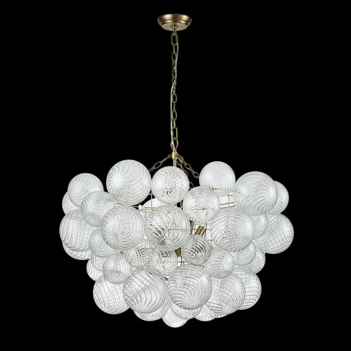 (OpenBox) Brass Cluster Ribbed Glass Globe Bubble Chandelier