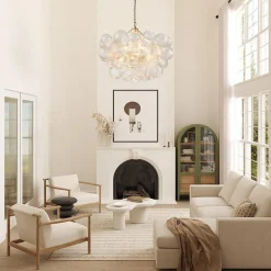 (OpenBox) Brass Cluster Ribbed Glass Globe Bubble Chandelier