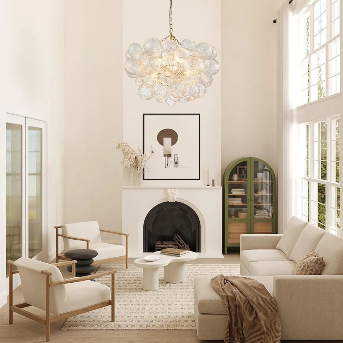 (OpenBox) Brass Cluster Ribbed Glass Globe Bubble Chandelier
