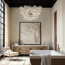(OpenBox) Brass Cluster Ribbed Glass Globe Bubble Chandelier