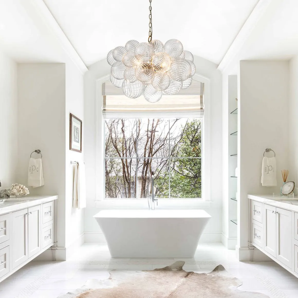 (OpenBox) Brass Cluster Ribbed Glass Globe Bubble Chandelier