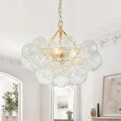 (OpenBox) Brass Cluster Sculpture Texture Glass Globe Bubble Chandelier