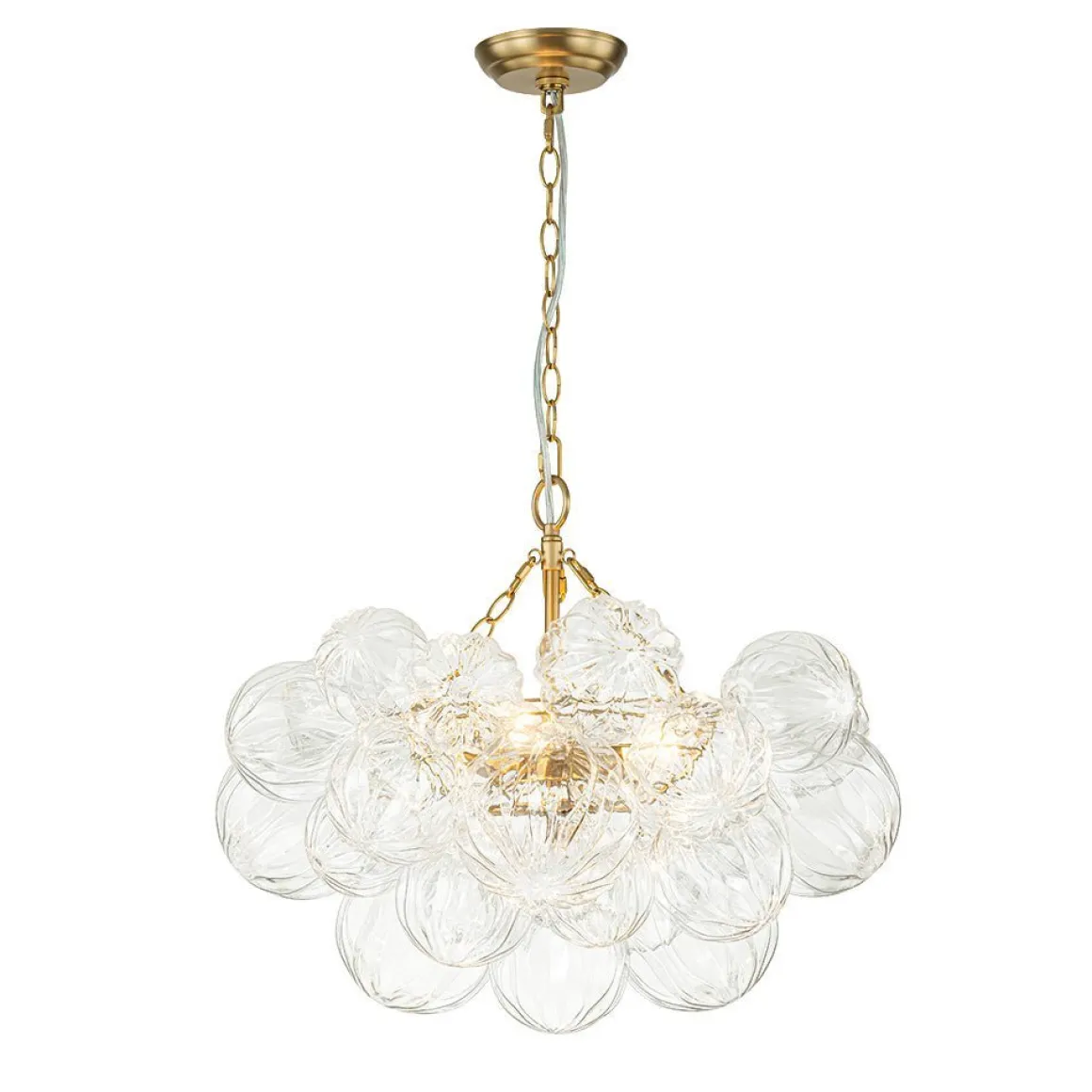 (OpenBox) Brass Cluster Sculpture Texture Glass Globe Bubble Chandelier