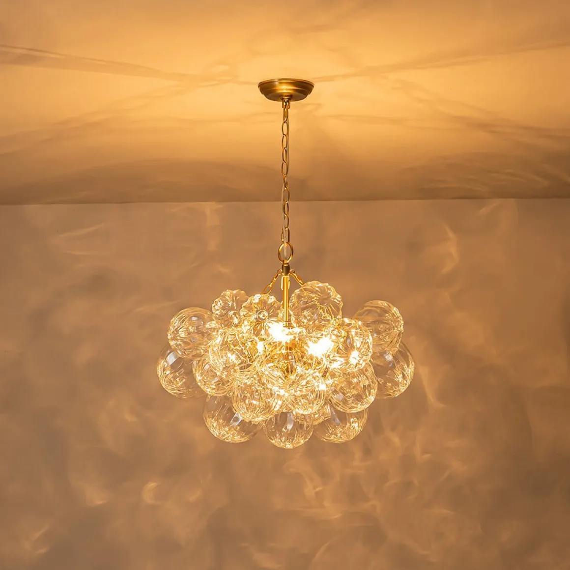 (OpenBox) Brass Cluster Sculpture Texture Glass Globe Bubble Chandelier
