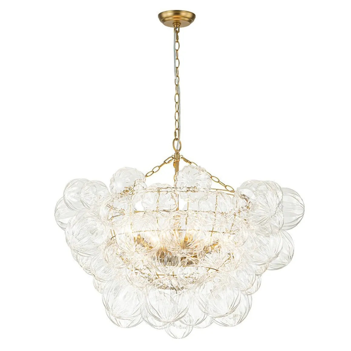 (OpenBox) Brass Cluster Sculpture Texture Glass Globe Bubble Chandelier