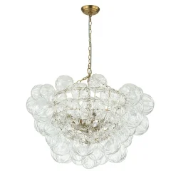(OpenBox) Brass Cluster Sculpture Texture Glass Globe Bubble Chandelier