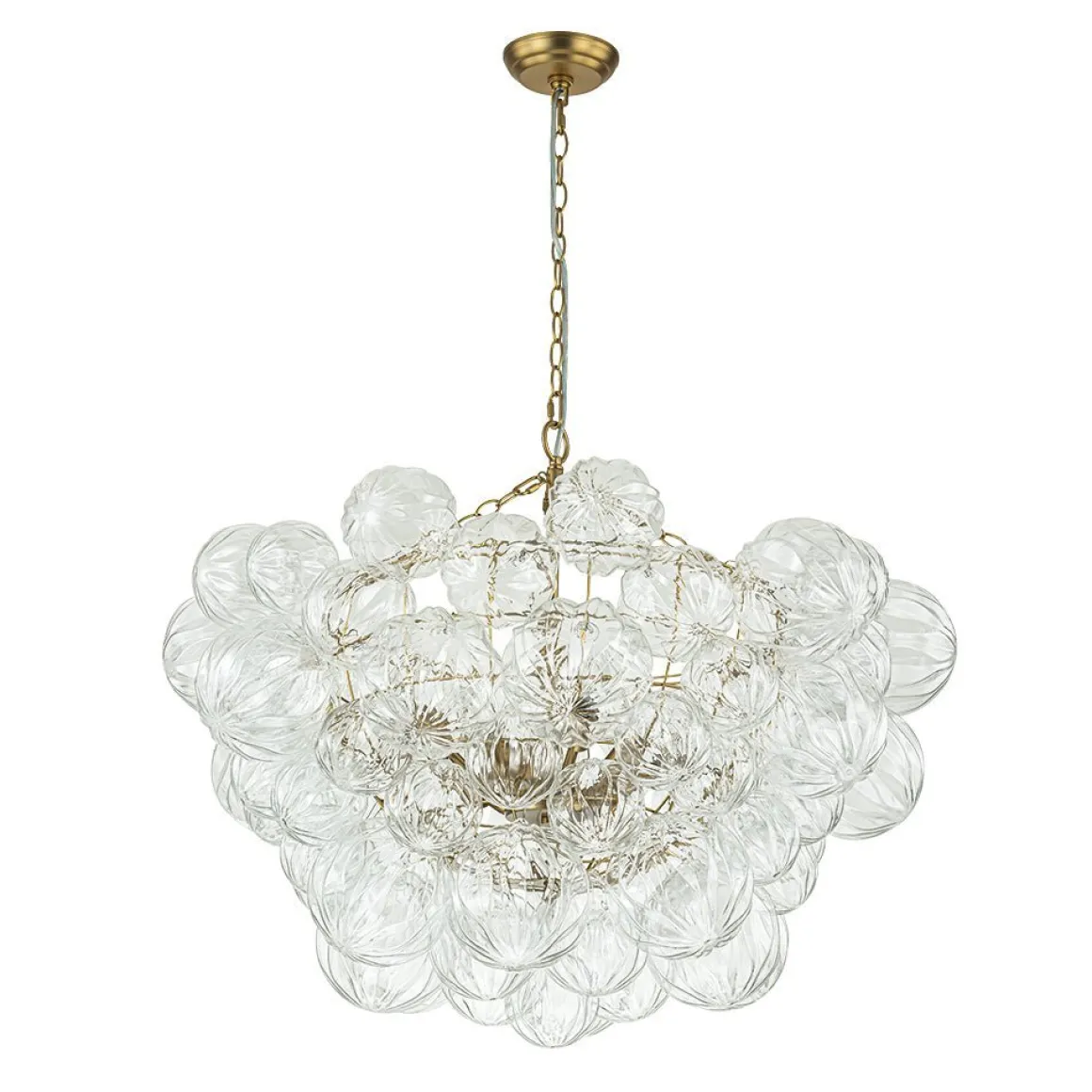 (OpenBox) Brass Cluster Sculpture Texture Glass Globe Bubble Chandelier