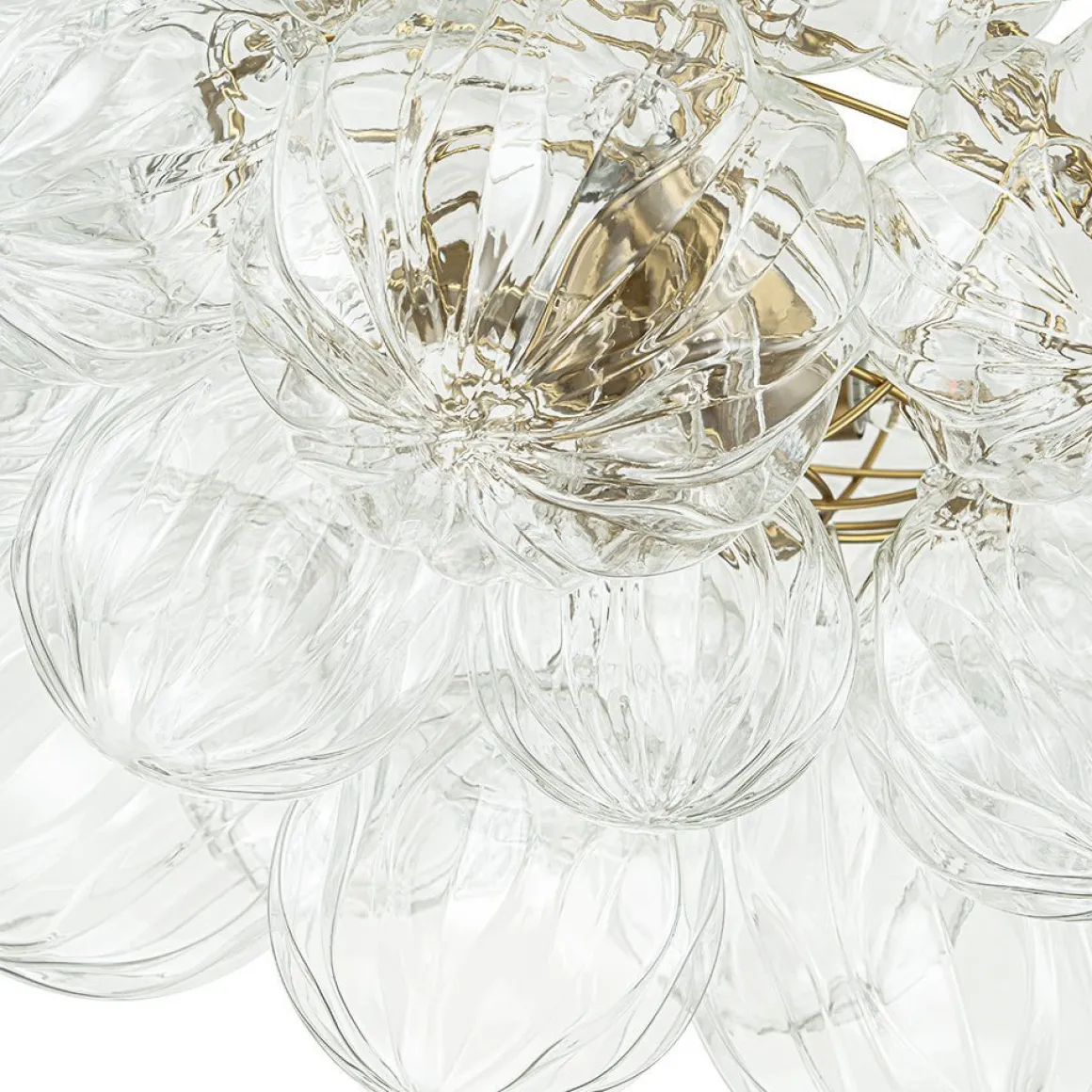 (OpenBox) Brass Cluster Sculpture Texture Glass Globe Bubble Chandelier