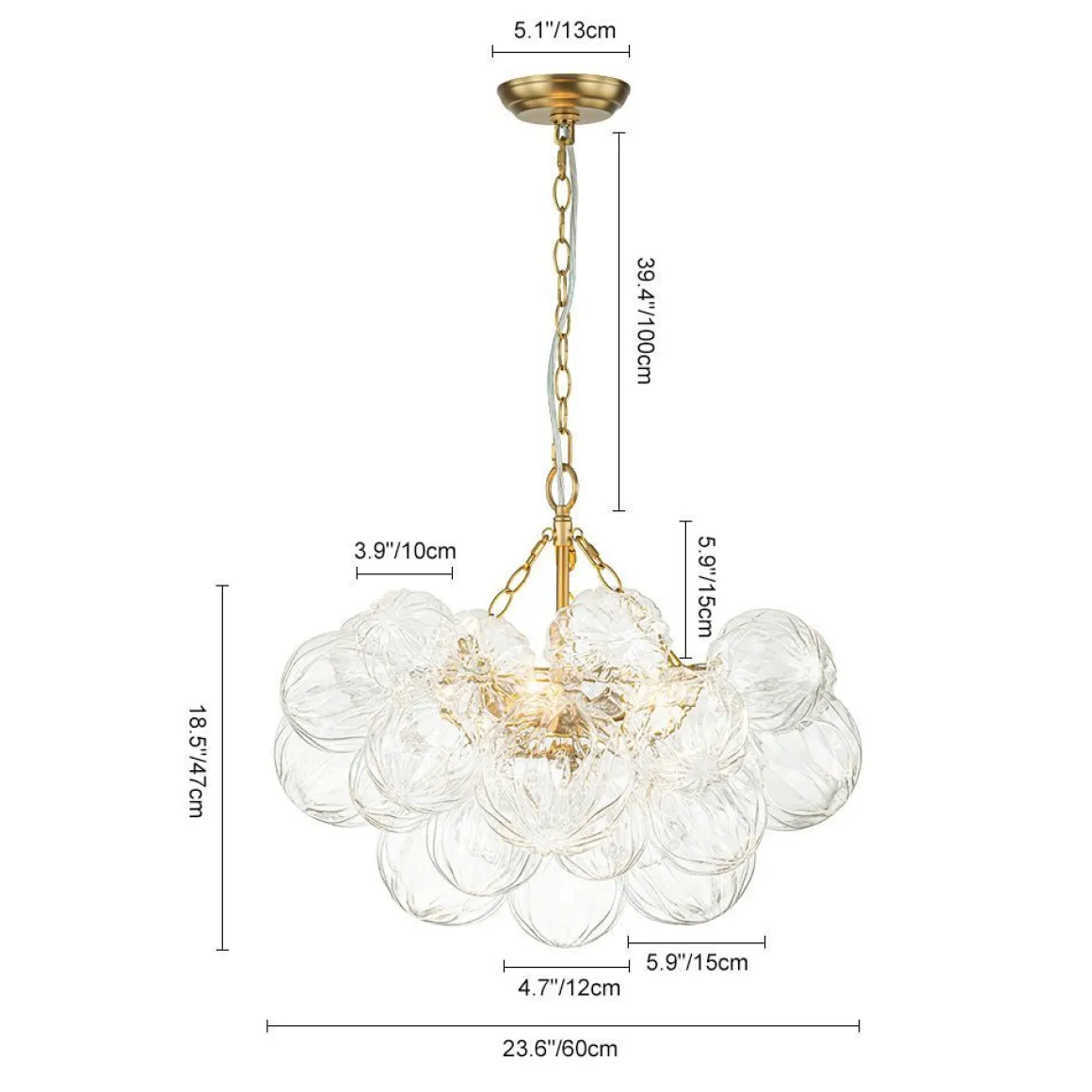 (OpenBox) Brass Cluster Sculpture Texture Glass Globe Bubble Chandelier