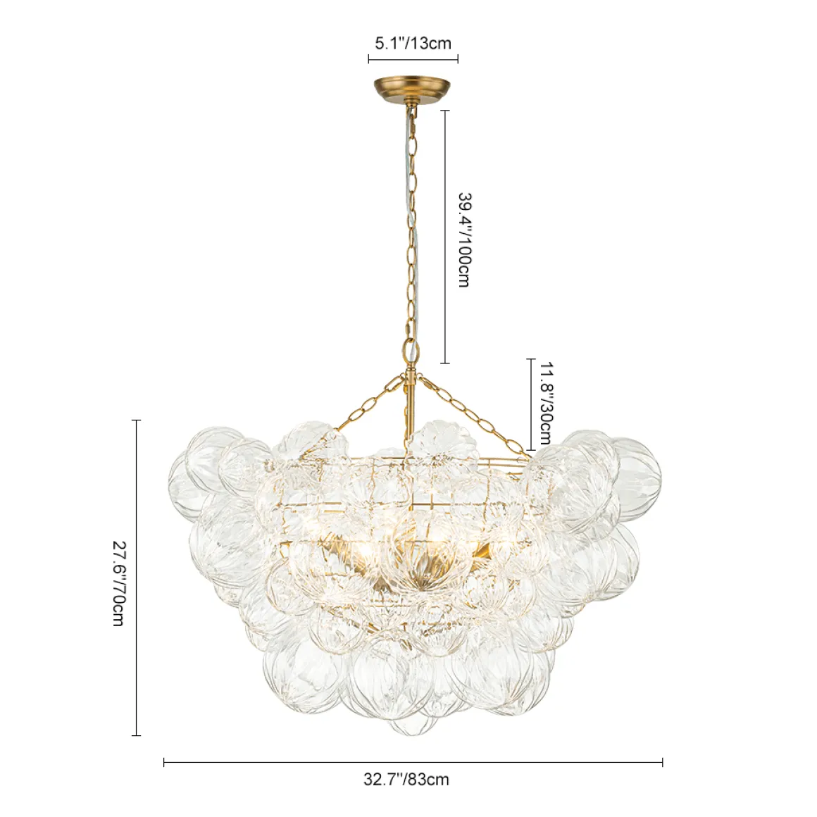(OpenBox) Brass Cluster Sculpture Texture Glass Globe Bubble Chandelier