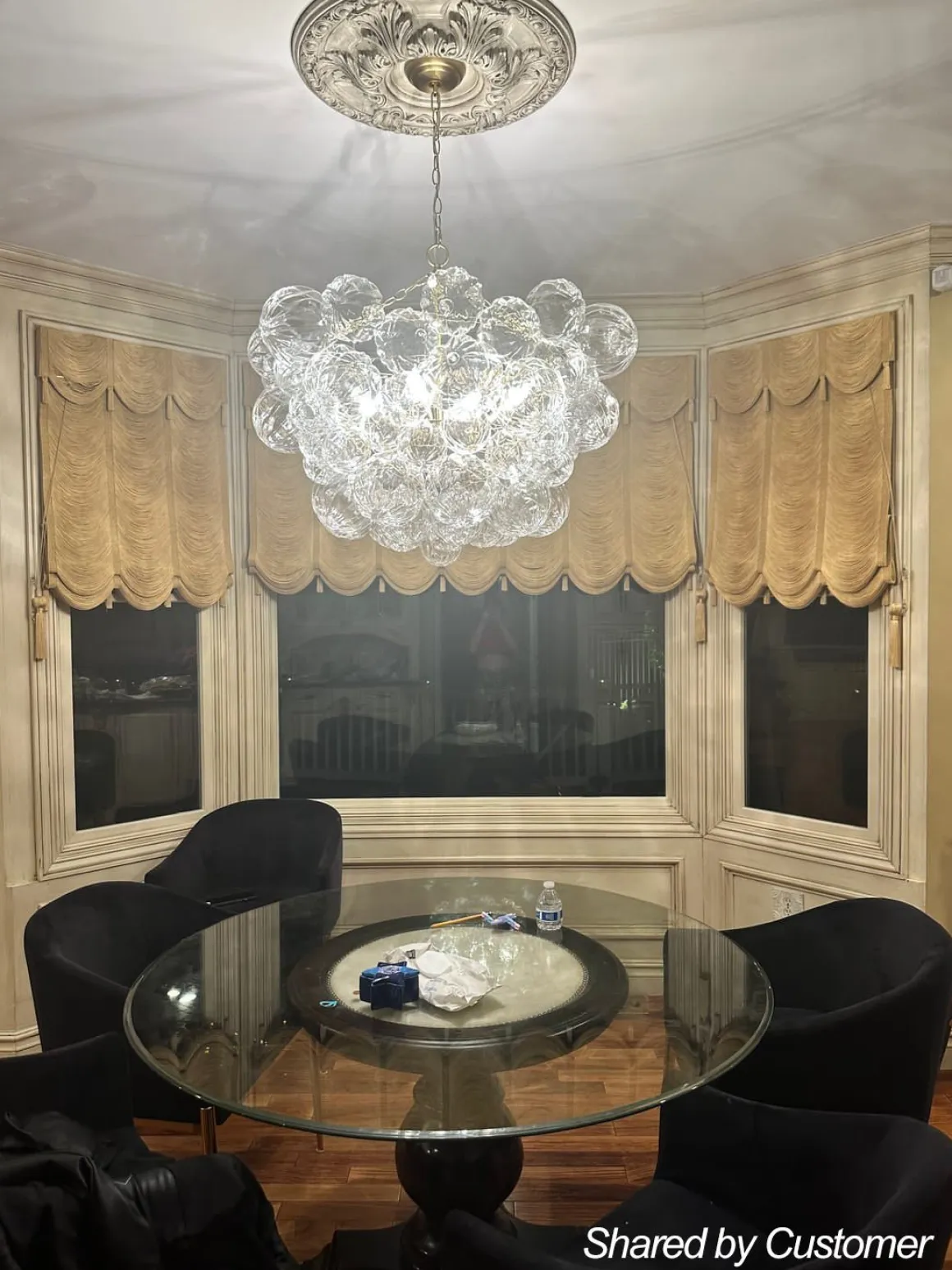 (OpenBox) Brass Cluster Sculpture Texture Glass Globe Bubble Chandelier