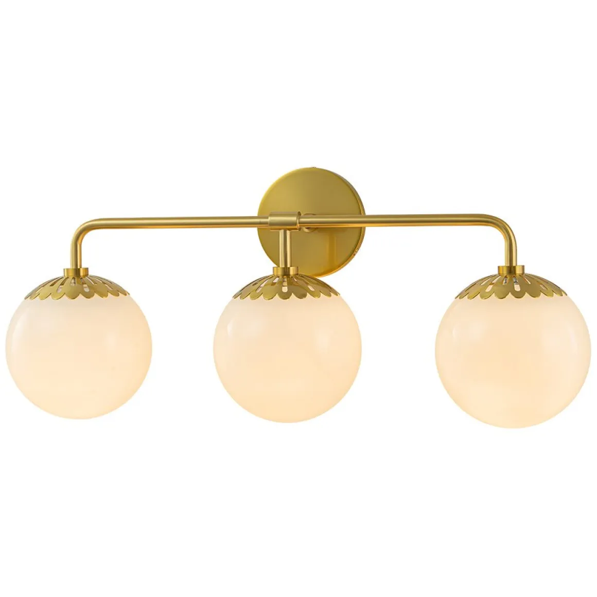 (OpenBox) Brass Daisy 3-Light Opal Glass Globe Vanity Light