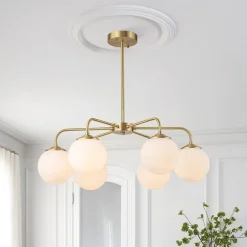 (OpenBox) Brass 6-Light Milky White Globe Round Chandelier