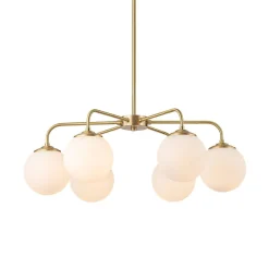 (OpenBox) Brass 6-Light Milky White Globe Round Chandelier