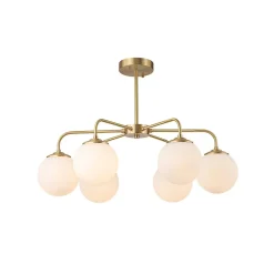(OpenBox) Brass 6-Light Milky White Globe Round Chandelier