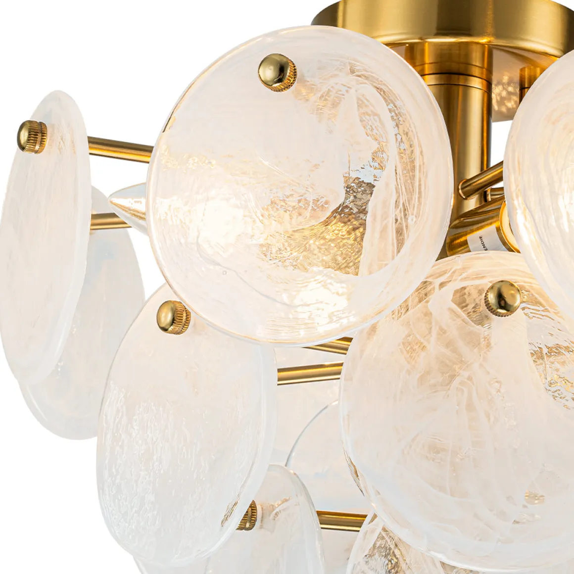 (OpenBox) Brass Tiered Opal Swirl Glass Semi Flush Chandelier