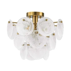 (OpenBox) Brass Tiered Opal Swirl Glass Semi Flush Chandelier