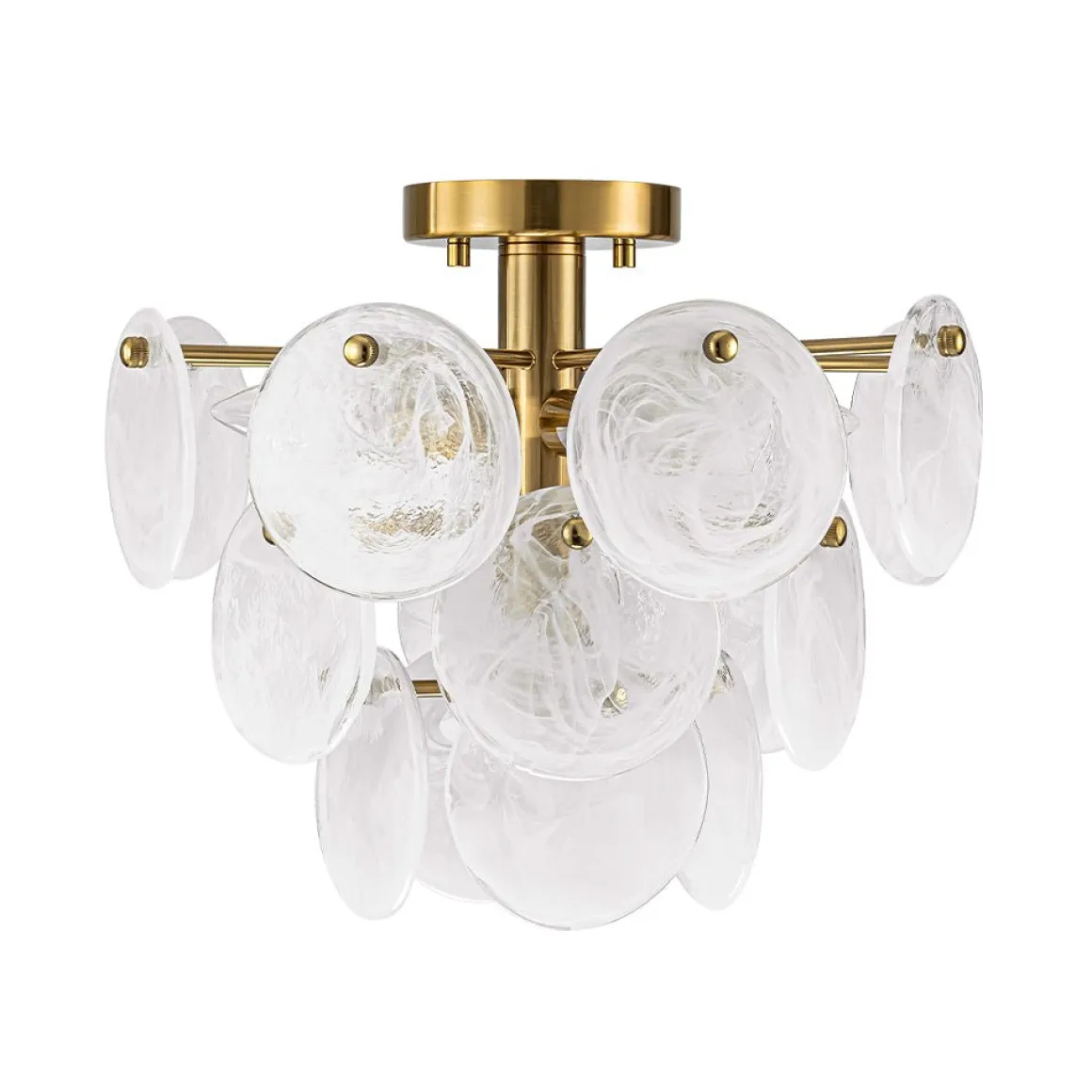 (OpenBox) Brass Tiered Opal Swirl Glass Semi Flush Chandelier