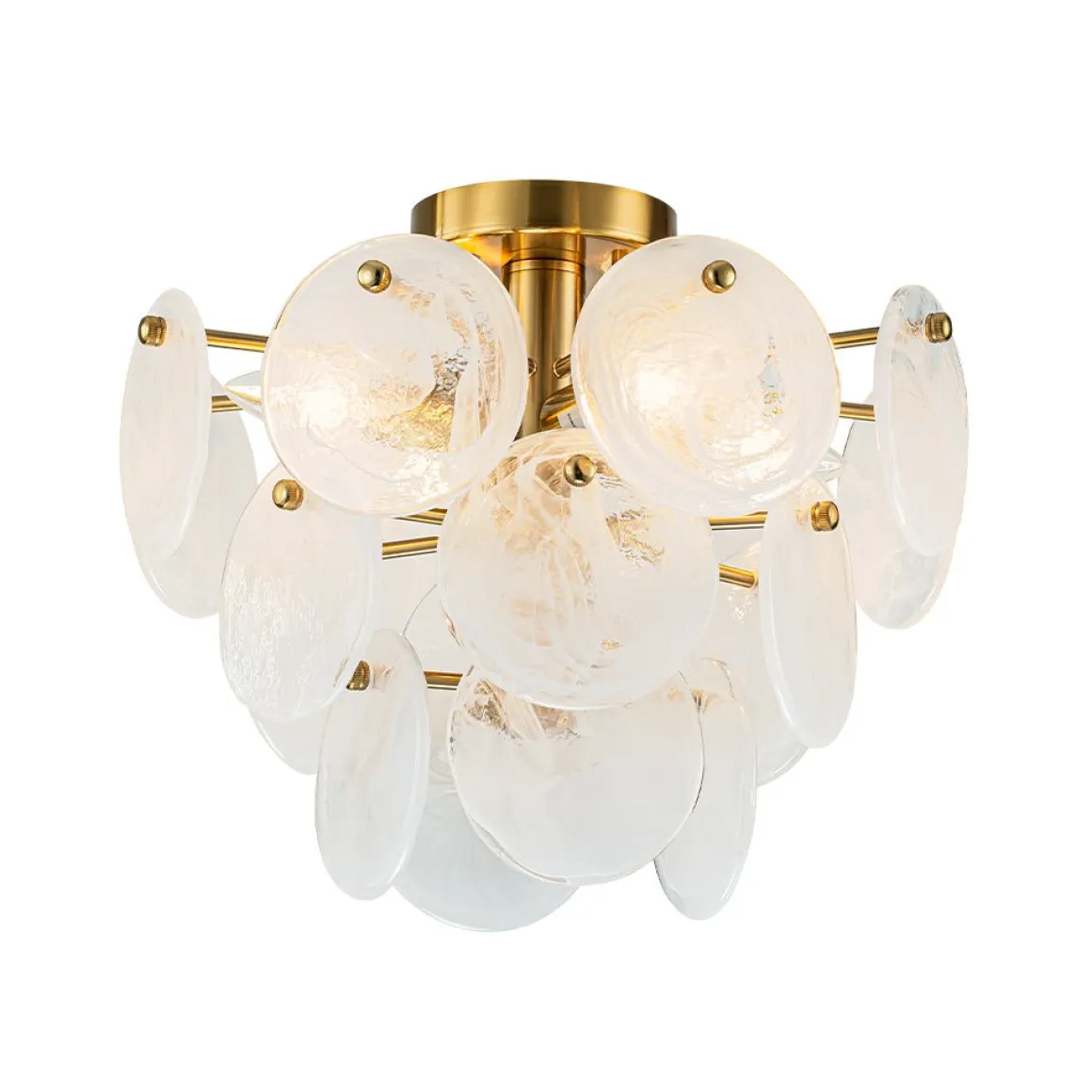(OpenBox) Brass Tiered Opal Swirl Glass Semi Flush Chandelier