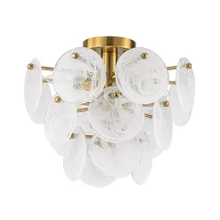 (OpenBox) Brass Tiered Opal Swirl Glass Semi Flush Chandelier