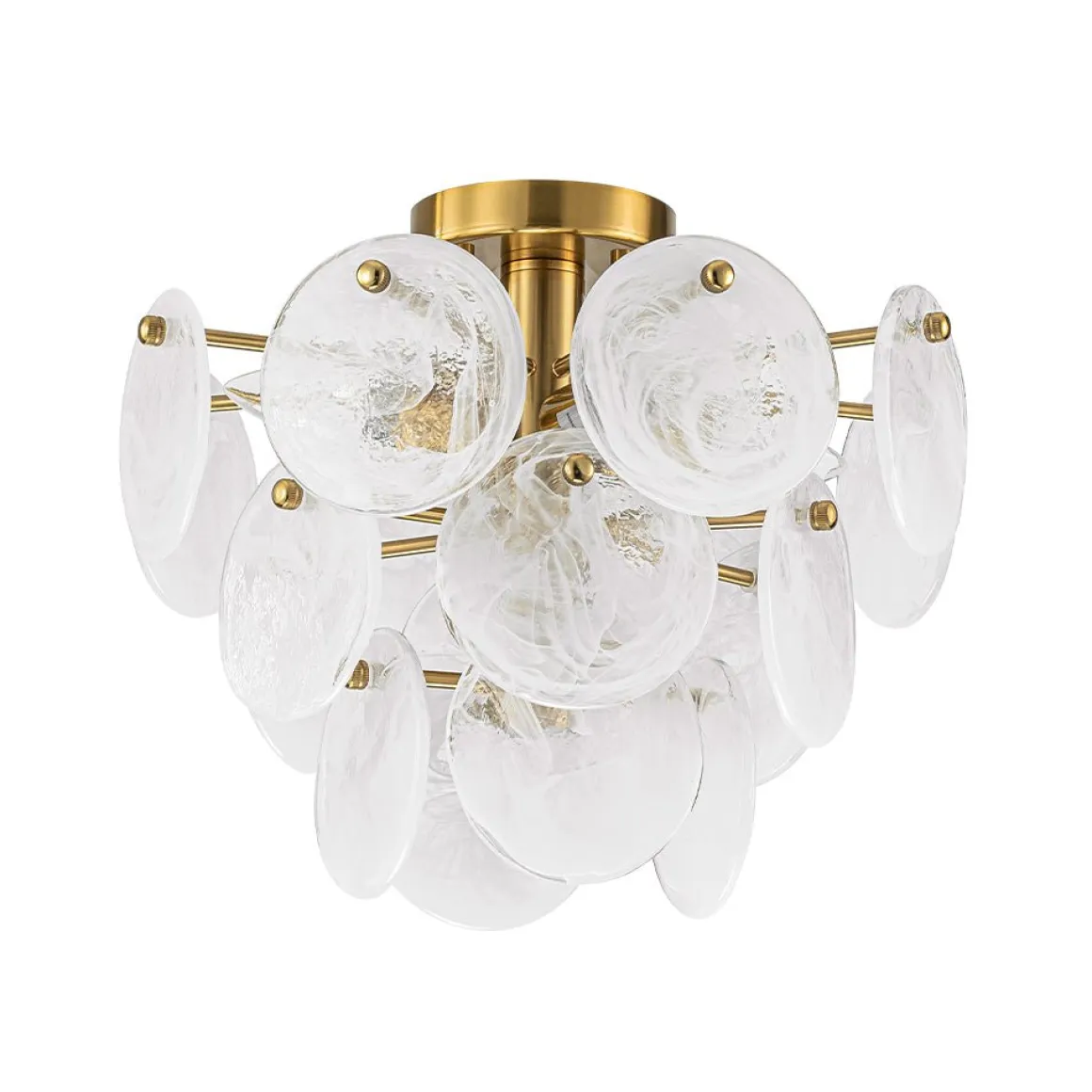 (OpenBox) Brass Tiered Opal Swirl Glass Semi Flush Chandelier