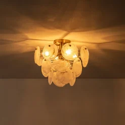 (OpenBox) Brass Tiered Opal Swirl Glass Semi Flush Chandelier
