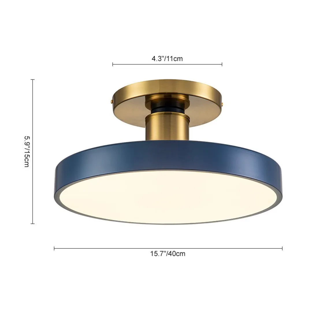(OpenBox) Contemporary Brass Blue Round LED Semi Flush Lighting