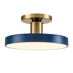 (OpenBox) Contemporary Brass Blue Round LED Semi Flush Lighting