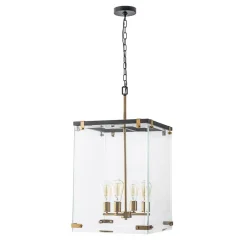 (OpenBox) Contemporary Glass Wide Square Lantern Pendant Chandelier