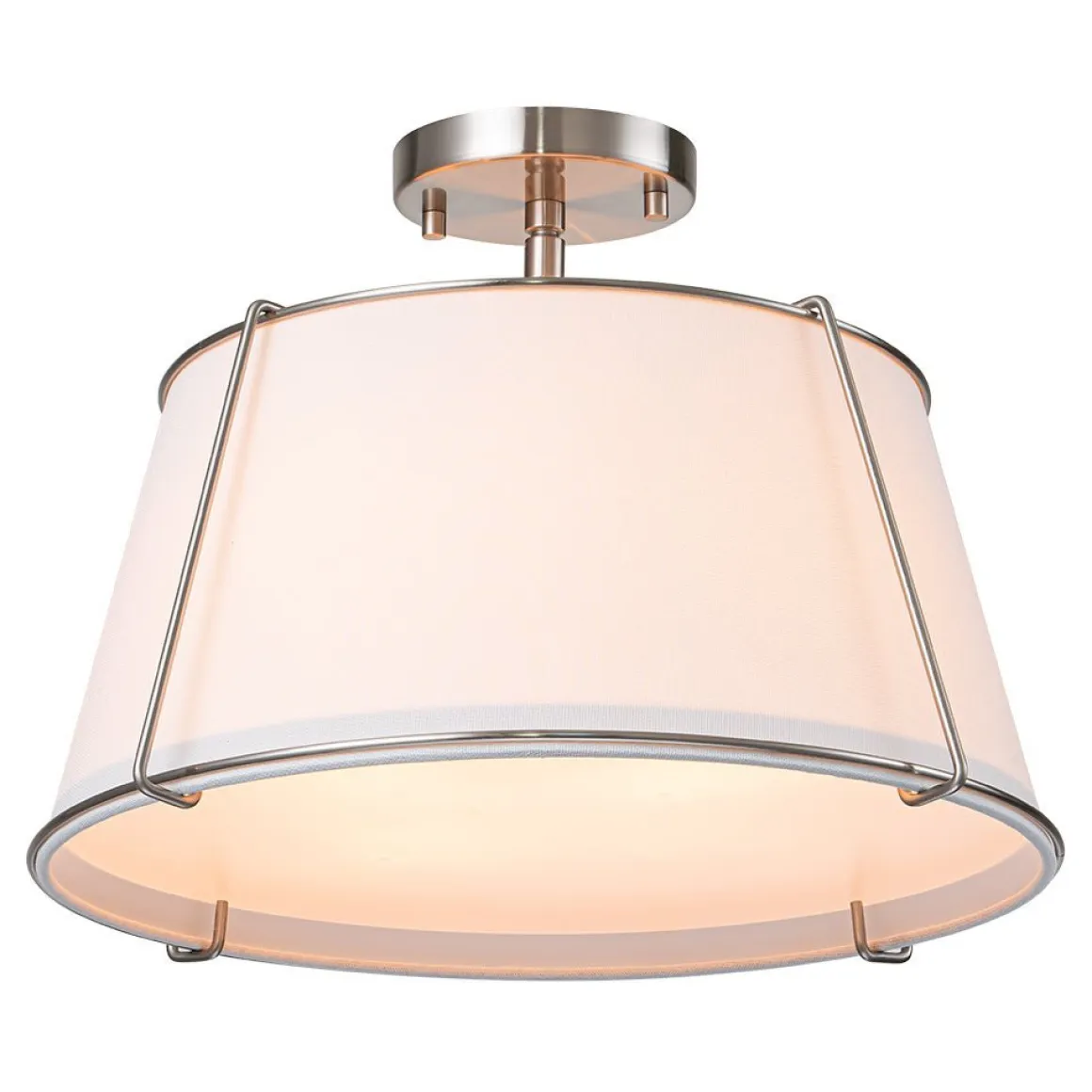 (OpenBox) Contemporary Wide Linen Drum Brass Semi Flush Mount